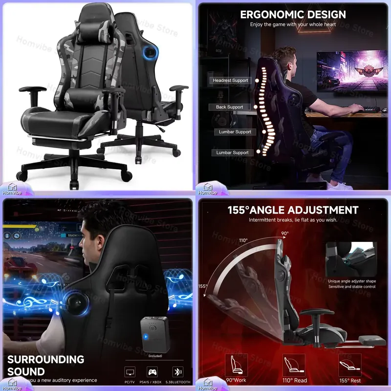 Bluetooth Speaker - Ergonomische gamingstoel met Bluetooth-luidsprekers, 2D verstelbare